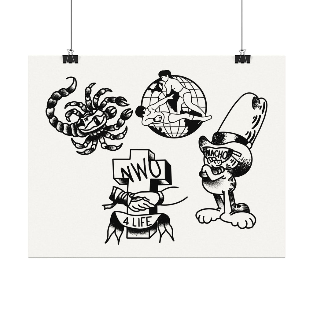 Pro Wrestling Tattoo Flash Sheet Poster — Matte Watercolor - alternate view