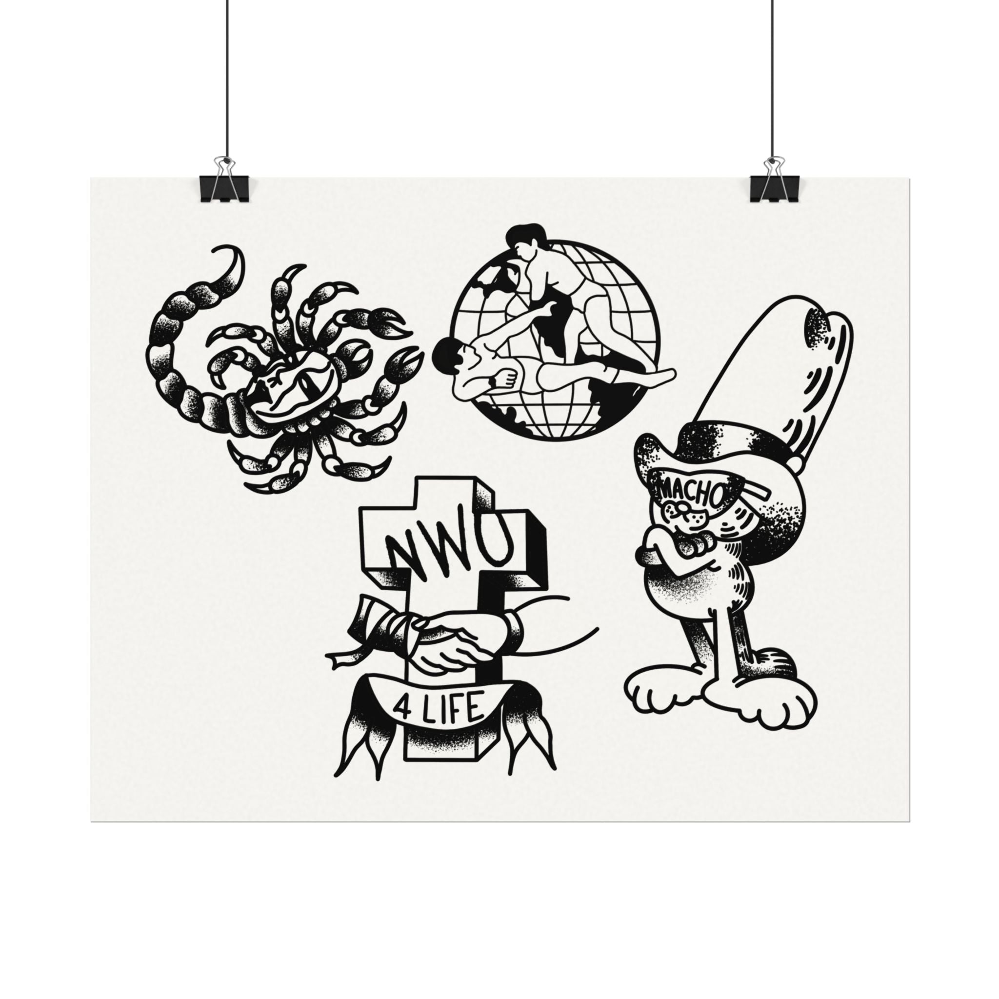 Pro Wrestling Tattoo Flash Sheet Poster — Matte Watercolor - alternate view