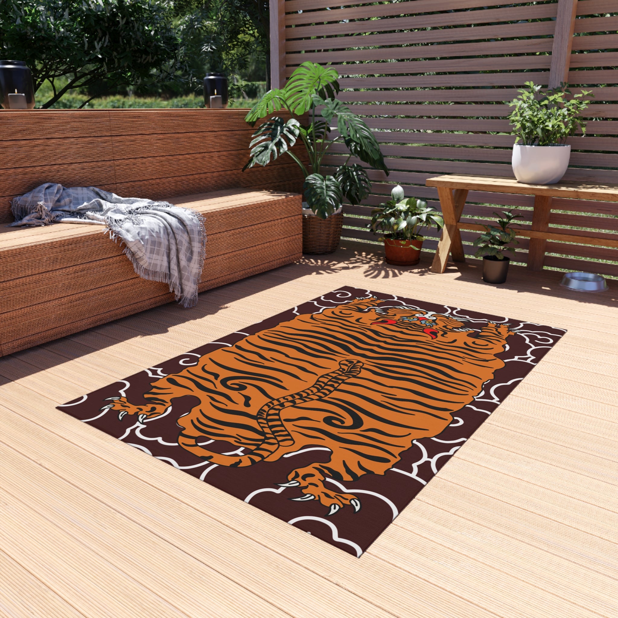 Tiger Rug Outdoor Mat — Bold Vintage Tiger Design Patio & Porch Rug