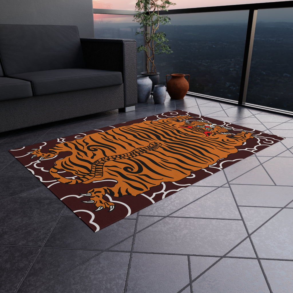Tiger Rug Outdoor Mat — Bold Vintage Tiger Design Patio & Porch Rug