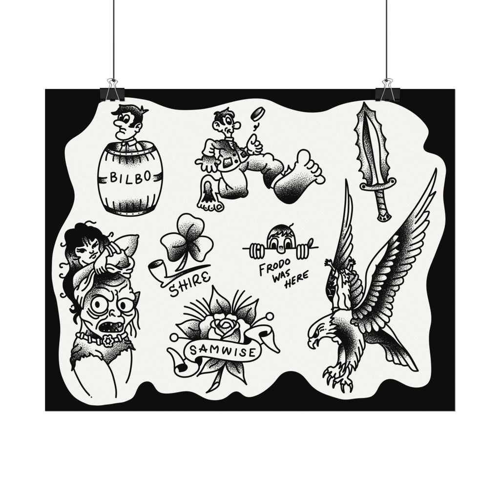 Middle-earth Tattoo Flash Poster — Matte Watercolor - alternate view