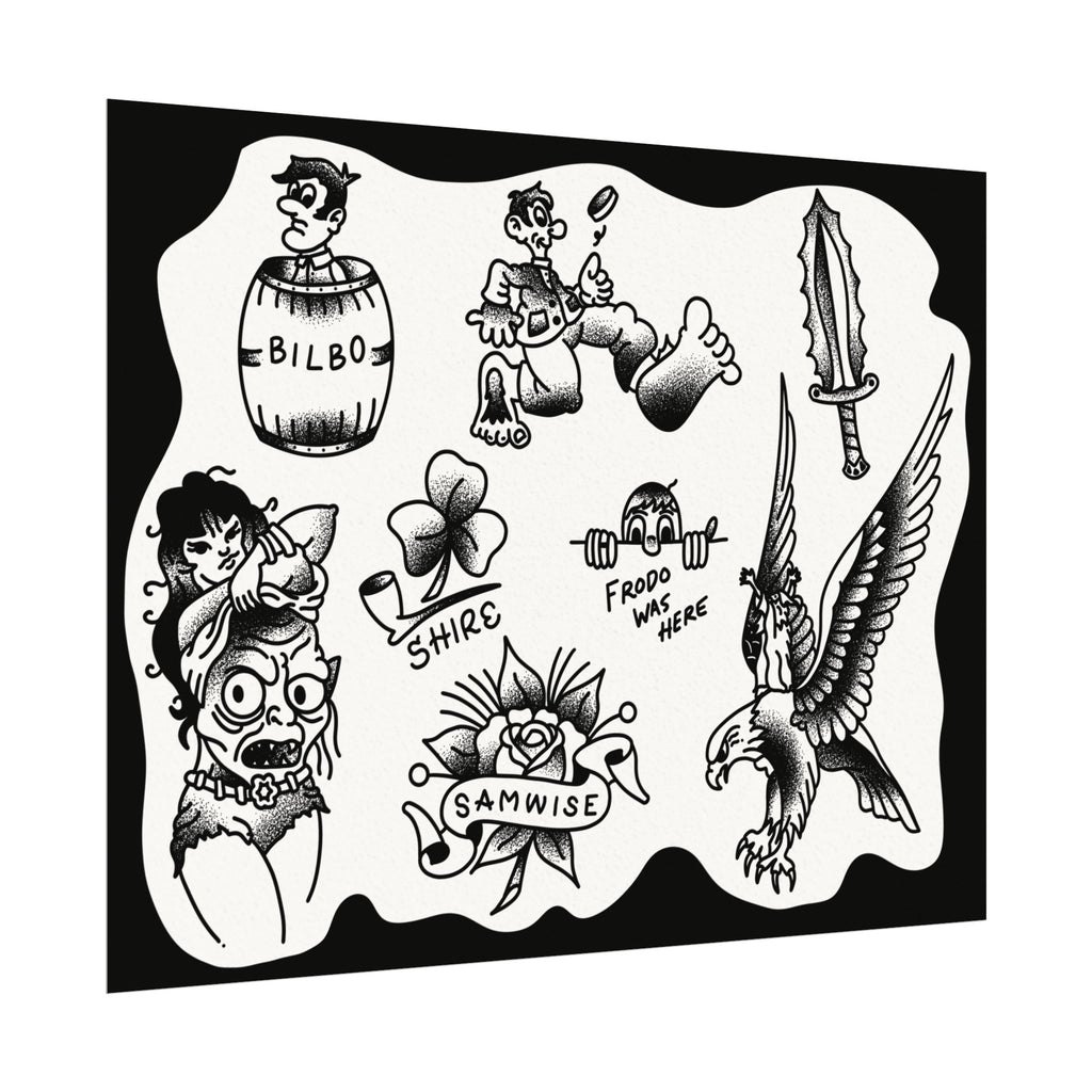 Middle-earth Tattoo Flash Poster — Matte Watercolor - alternate view