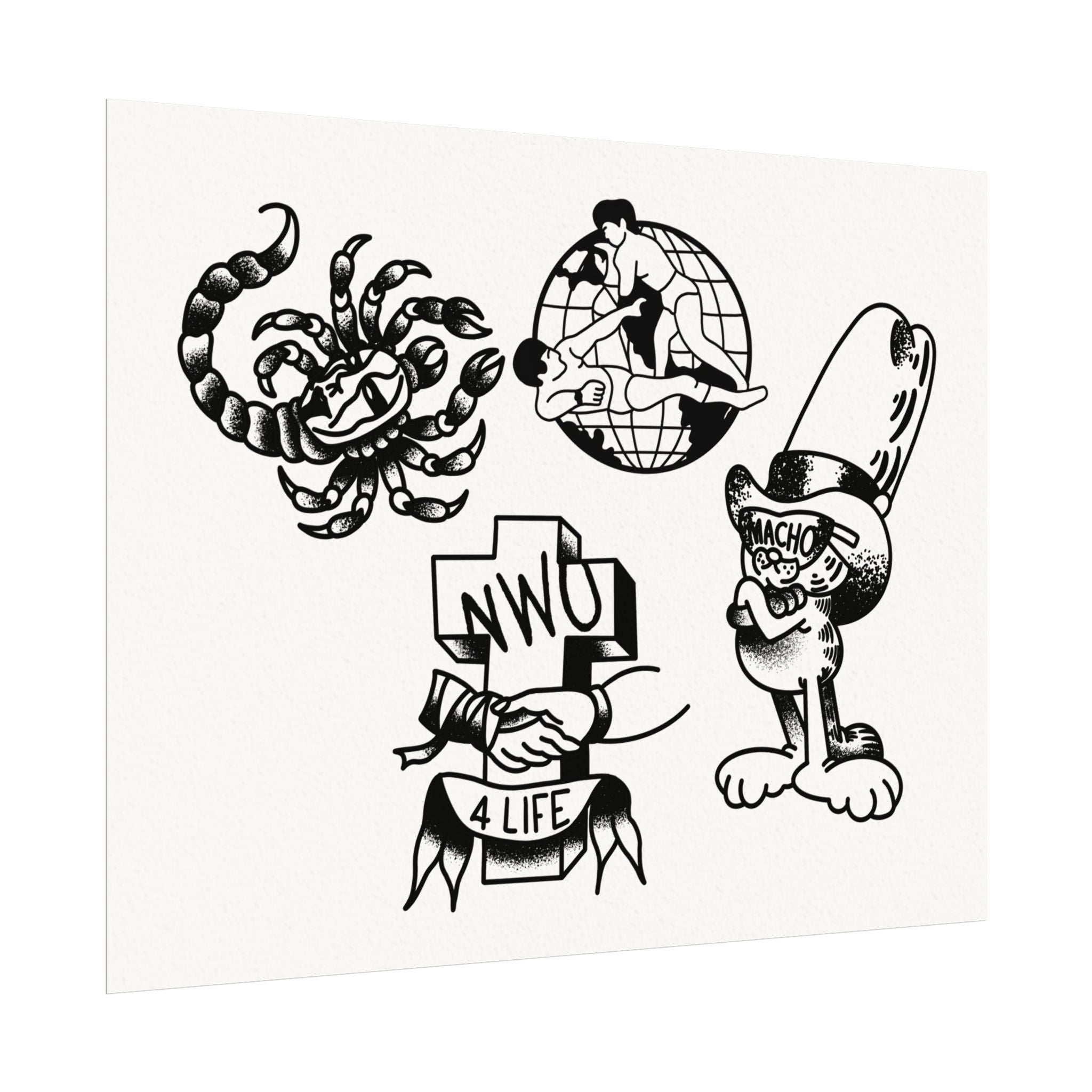 Pro Wrestling Tattoo Flash Sheet Poster — Matte Watercolor - alternate view
